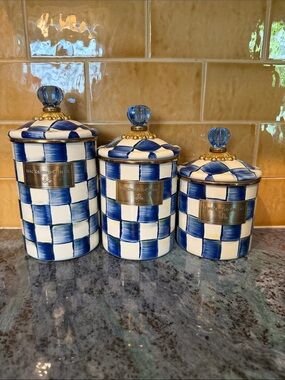 MacKenzie-Childs Royal Check Canister Set with Gold Accents